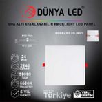 Dünya Led HS.068/1 24W Sıva Altı Backlight 6500K Beyaz Işık Kare LED Panel