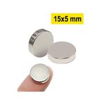 Dünya Magnet 2 Adet - Yuvarlak Neodyum Mıknatıs, 15X5 Mm, Süper Güçlü Magnet, N35 Kalite