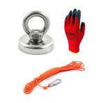 Dünya Magnet Magnet Fishing Halatlı Güçlü Neodyum Mıknatıs Balıkçılığı Seti, 48 mm Mıknatıs, 15 Mt. Halat ve Kanca