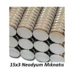 Dünya Magnet Mıknatıs, 15X3 Yuvarlak Süper Güçlü Neodyum Mıknatıs(15'li Paket)