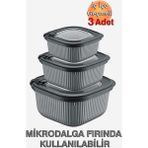 Dünya Micro Line Kare Saklama Kabı (600, 1100, 1800 Ml) (Üçlü Set) - Antrasit