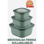 Dünya Micro Line Kare Saklama Kabı (600, 1100, 1800 Ml) (Üçlü Set) - Yeşil