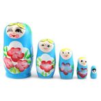Dünyadan Hediyeler Ahşap Matruşka Bebek Beşli Set Mavi