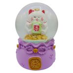 Dünyadan Hediyeler Maneki Neko Şans Kedisi Işıklı Kar Küresi Mor 9cm