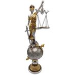 Dünyadan Hediyeler Themis Adalet Terazisi Heykeli ve Dünya Biblo Gümüş 37cm