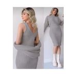 DünyaM MODA Triko Kumaş Popüler Trend Elbise Kazak gri 2 Li Takım