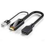 DUOBAGMA HDMI DisplayPort adaptörü, HDMI kaynağı DisplayPort monitöründe, PC grafik kartı, dizüstü bilgisayar, PS5, Xbox One (360) ile uyumlu, 4K@60Hz, 2K@144Hz, 1080P@165Hz destekler