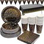 Duocute Siyah ve Altın Parti Yemekleri 99 Parça Altın Nokta Parti Tabağı Seti Kağıt Tabaklar, Peçeteler, 9 Oz Bardaklar, Masa Örtüsü, Afiş, Doğum Günü, Mezuniyet, Kokteyl Partisi, Severs 24 Konukları İçerir...