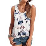 DUOEASE Scoop Çiçekler Beyaz Kolsuz Kadın T-shirt