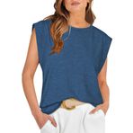 DUOEASE Top Koyu Mavi Basic Yuvarlak Yaka Kısa Kollu Kadın T-shirt