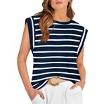 DUOEASE Top Mavi Çizgili Basic Yuvarlak Yaka Kısa Kollu Kadın T-shirt