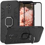 DuoLide Huawei Mate 20 Lite için Kılıf, 2'si 1 Arada Hibrit Ağır Hizmet Tipi Zırh Darbeye Dayanıklı Koruyucu Destek Çubuğu Çift Katmanlı Tampon Sert Arka Kılıf Kapak Temperli Cam Ekran Koruyucu, Siyah