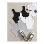 Duples Kadın Siyah Beyaz Gri 3'Lü Paket Fitilli Askılı Crop Top Bluz