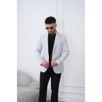 Dupont Erkek Keten Blazer Ceket Slim Fit Yazlık Nefes Alabilir - 46 - 6 Drop - Gümüş - Beyaz