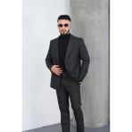 Dupont Slim Fit Erkek Sivri Yaka Çizgili Kruvaze Takım Elbise - Antrasit - Gri - 6 Drop - 54