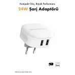 Duracell 24W Seyahat Şarj Adaptörü Çift Usb 2Xusb-A / Telefon Tablet Hızlı Şarj Cihazı Beyaz