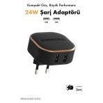 Duracell 24W Seyahat Şarj Adaptörü Çift Usb 2Xusb-A /Telefon Tablet Hızlı Şarj Cihazı Siyah