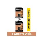 Duracell 6LR61-MN1604 9V Alkalin 2'li Pil