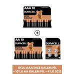 Duracell Aaa Alkalin İnce Kalem Pil & Aa Alkalin Kalem Pil 10’Lu Paket + 2032 4'Lü Düğme Pil