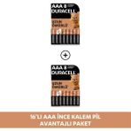 Duracell Alkalin Aaa Ince Kalem Pil, 1,5V (LR03 / MN2400), 8'li Paket x 2 - 16'lı