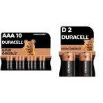 Duracell Alkalin AAA İnce Kalem Piller, 1,5 V LR03/MN2400, 10’lu Paket + Duracell Alkalin D Piller, 1,5 V, LR20/MN1300 2’li Paket