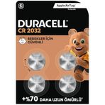 Duracell CR2032 Lityum Düğme Piller (4’lü Paket) 3V - %70’e Kadar Daha Uzun Ömür - Bebek Güvenlik Teknolojisi ve Bebek Güvenlikli Paketleme – Apple AirTag, Fitness ve Tıbbi Aksesuarlarda Kullanım