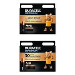 Duracell Optimum AAA Alkalin İnce Kalem Piller, 1,5 V LR03/MN2400, 8’li Paket + Duracell Optimum AA Alkalin Kalem Piller, 1,5 V LR6/MN1500, 8’li Paket