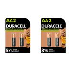 Duracell Şarj Edilebilir AA 2500 mAh Kalem Piller, 2'li + Duracell Şarj Edilebilir AA 1300 mAh Kalem Piller, 2'li