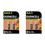 Duracell Şarj Edilebilir AAA 750 mAh İnce Kalem Piller, 2'li + Duracell Şarj Edilebilir AA 1300 mAh Kalem Piller, 2'li