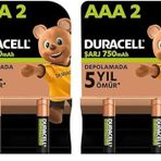 Duracell Şarj Edilebilir AAA İnce Kalem Pil (4'li paket) 750 mAh NiMH, 1000 Sarj Döngüsü, Önceden Sarj Edilmiştir