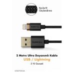 Duracell Usb-A To Lightning Hızlı Şarj Kablosu 2 Metre Kevlar Örgülü Dayanıklı Data Kablosu - Siyah