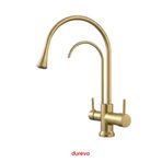 DUREVO Damla Serisi - Su Arıtmalı 3 yollu Mutfak Eviye Bataryası (Su tasarruflu evye bataryası) Mat Gold renk