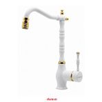 Durevo Rustik Vitange Mutfak Evye Bataryası- Zen Design Pirinç- 360° Oynar Başlık-ince Zarif Kulp BEYAZ-GOLD