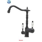 DUREVO SU ARITMALI Rustik Vitange Mutfak Evye Bataryası- Zen Design- 360° Oynar Başlık- BEYAZ Porselen Kulp