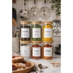 Durina Living 6'lı Bambu Vakum Kapaklı Boroslikat Cam 250 ml Baharatlık Seti Baharat Kaşıgı ve Etiket Dahil Baharatlık Takımıı