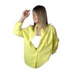 Durmaz Kadın Oversize Keten Gömlek, Sarı, Yazlık