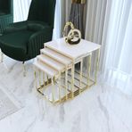 Duru Kare 4'lü Zigon Sehpa, Gold Ayak, Krem Parlak Yüzey, MDF