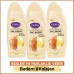 Duru Saç Bakımı Badem ve Kolajen İçerikli Glutensiz Besleyici Parlaklık Veren 3x500 ml Tüm Saç Tiplerine Uygun
