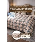DuruClass Home Tek Kişilik Yazlık Desenli Yorgan 155X215 Premium Polycotton Nefes Alan Doku I 200GSM Terletmez - 155 x 215 cm - Kahve-FildişiEkoseli