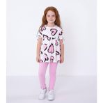 Durukoza Kız Çocuk Kalp Desenli Tunik Tayt Takım Pembe Beyaz Günlük Takım 4-8 Yaş - 4 Yaş