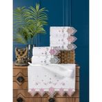 Durul Kadife Lüks Nakışlı Gipürlü Çeyizlik 50*90 El Havlusu 6'lı Paket - 50 x 90 cm - Beyaz