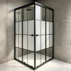Durul Kare Siyah Çizgi Ortası Buzlu 75x95 cm Duşakabin
