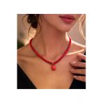 Durush Collection Doğal Taş Kırmızı Turkuaz Tasarım Kolye