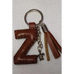 Durush Collection Gerçek Deri Kızıl Kahverengi"Z" Harfi Anahtarlık Tek Ebat