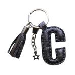 Durush Collection Gerçek Deri Metalik Gri "C" Harfi Anahtarlık Tek Ebat