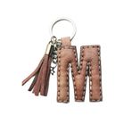 Durush Collection Gerçek Deri Pudra rengi ebruli "M" Harfi Anahtarlık Pembe Pudra Ebruli Tek Ebat