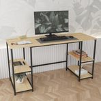 Durusilya Mobilya 140x50 cm Metal Çalışma Bilgisayar Ofis Masası Kitaplıklı Meşe