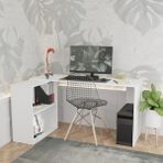 Durusilya Mobilya L Çalışma Masası 145CM Bilgisayar Masası Dolaplı Kitaplıklı - 145*50 - Beyaz