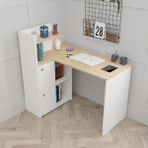 Durusilya Mobilya L Çalışma Masası Kitaplıklı Dolaplı Sol Yön - 110 x 50 - Meşe - Beyaz