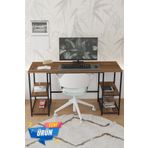 Durusilya Mobilya Metal Çalışma Bilgisayar Ofis Masası Kitaplıklı 140x50 Cm , One Size Ceviz Metal